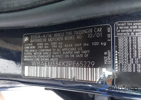 2002 BMW 325Xi from USA, damaged, VIN WBAEU334X2PF65229